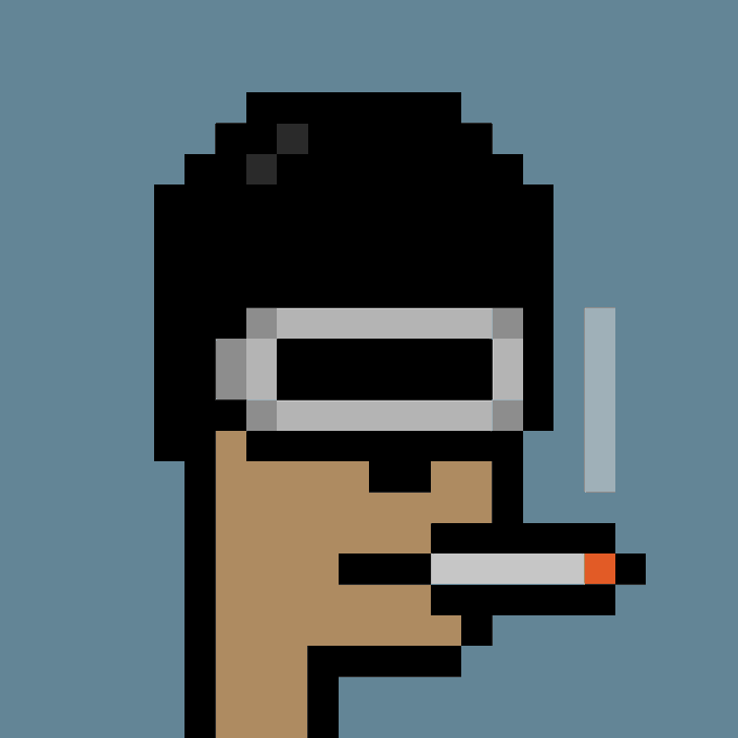 A pixel art depiction of a dark-skinned figure with short black hair, wearing a white headband, holding a lit cigarette against a blue background. This represents CryptoPunk #9558, which was purchased for 57 ETH (approximately $109,650 USD) by wallet 0x1a64...99d1 from retardiolabs.eth.