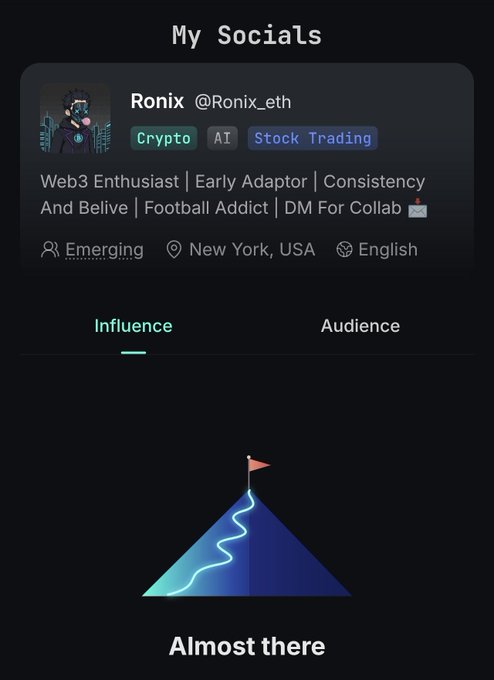 The image shows a social media app with a profile page displaying information about the user's followers and their interests. The text on the screen reads "My Socials" followed by a list of the user's followers, including one named "Kaito". The app also provides an option to share the post with Kaito, who is currently not present in the image. The post encourages users to keep posting and engaging with their followers while still learning from them.