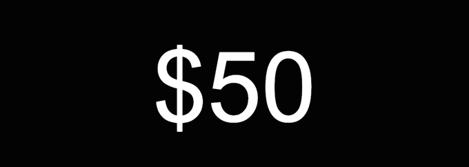 The image displays the text "$50" in large white letters on a black background, indicating a $50 value likely related to the survey form linked in the post (forms.gle/JmM9izw1fxPUtP), possibly a payout, reward, or gift card amount.