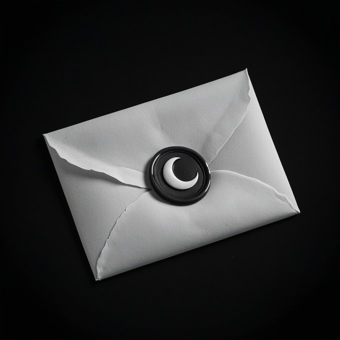 A white envelope sealed with a black wax stamp featuring a white crescent moon rests against a dark background, symbolizing a mysterious or revealed announcement.

The wax-sealed envelope visually reinforces the post's theme of a finalized, sealed selection—suggesting the 100 winners list has been "closed" and is ready to be opened, with the moon emblem hinting at a mint or drop announcement coming next week.