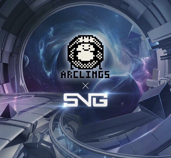A promotional graphic featuring the 'ARCLINKS' logo with a pixelated character alongside the 'SNG' logo, set against a cosmic background viewed through a futuristic circular window.