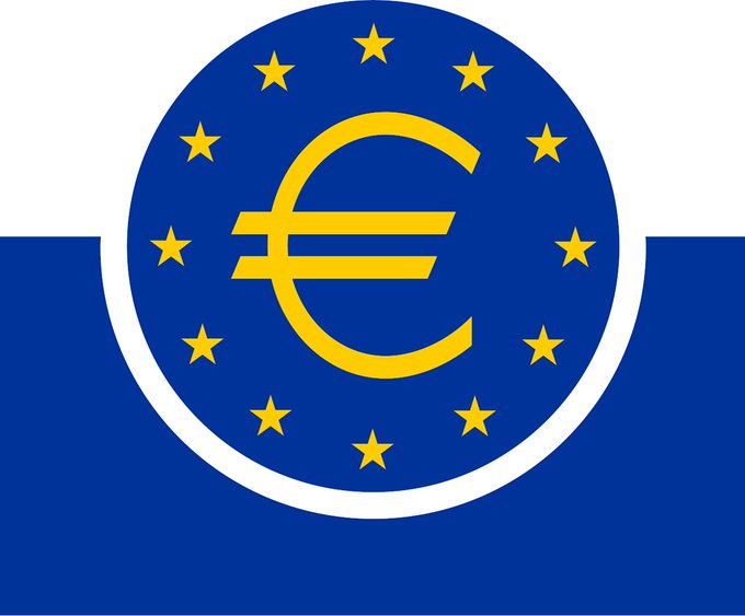 Graphic depicting the Euro (€) symbol in gold surrounded by a circle of yellow stars on a blue background, representing the European Union.