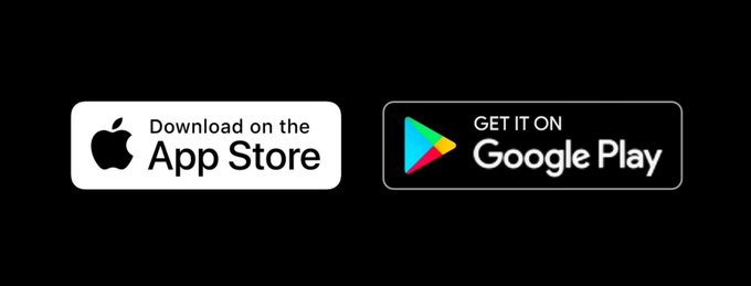 The image displays the standard "Download on the App Store" and "GET IT ON Google Play" buttons side by side on a black background, indicating the mobile platforms where users can access the SL8 Social app promoted in the accompanying post via the invite link.