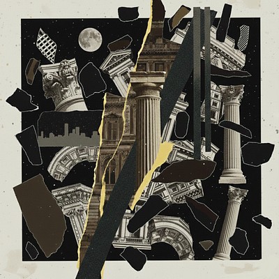 The image features a collage with various elements, including a large black and white building, columns, and a full moon. The collage also includes text that reads "Point of return 1/1" and "65xtz @objktcom objkt.com/tokens/KT18jZN". The image seems to be related to the post about the point of return in the first place.