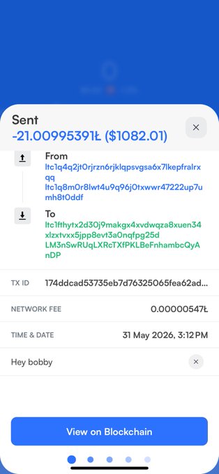 The image shows a cell phone screen with an alert that says "Sent 21,093,931L to Nexus Wallet" along with other details about the transaction. The message also mentions that there might be some issues with the receiving address of the funds being sent.