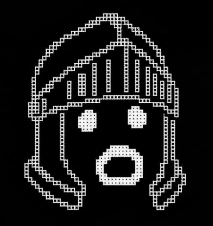 A pixelated ASCII-style illustration depicts a surprised or shocked face wearing a Viking-style helmet, with wide eyes and an open mouth conveying a stunned expression. The humorous image relates to the post's message, visually representing the user's exasperated reaction to Grok while demanding their token $grok reach a $200 million market cap.