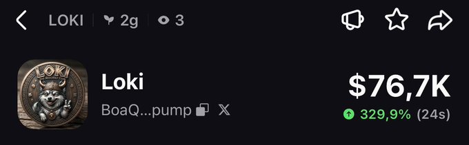 The image shows a post related to buying and selling stocks, specifically focusing on stock trading for the game "Loki" by BaoQpzy2d94gunwyVUPpvVPsR6CymahWg6GBqoXZpump". The photo is taken at an angle with the stock price listed in bold black text, which stands out against a brown background. The main image also displays two stars and some text on it. These elements are positioned to capture attention and clearly convey the information about buying stock for "Loki" in the gaming community.