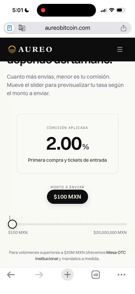A screen shot of a cellphone displaying an app page from the @AureoBitcoin website, showing 2.00% of the purchase price as shown here. The app provides information about new commissions for buying Bitcoin and includes a link to the Bitcoin Coin webpage. The image is placed on top of this section within the app, allowing users to easily access crucial details and navigate the platform more efficiently.
