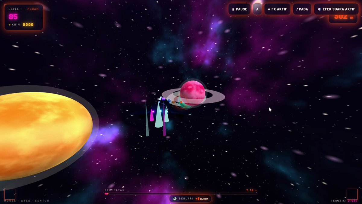 The image features a 3D rendering of a space scene with planets, stars, and a sun. The main focus is a planet that has a pink hue, surrounded by other planets and stars. A spaceship can be seen flying through this celestial environment. The caption below the image reads "Building a Game on the @LitecoinVM Testnet Creating something new and exciting in the LITVM ecosystem Testnet Development Phase".