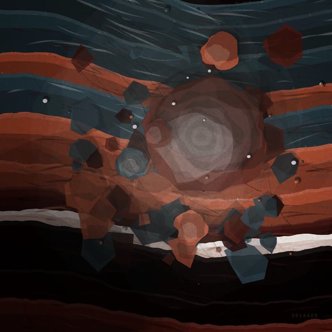 An abstract digital illustration featuring layered hexagonal and geometric shapes in dark blue, orange, and brown tones, with the number '3914405' in the bottom right corner.