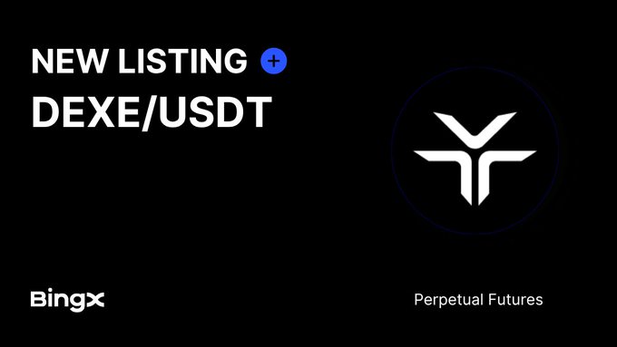 The image features a black background with white text that reads "New listing Deex/USDT" followed by a blue circle containing a white "Y" logo, which is part of a larger graphic design featuring a white "Y". The text also includes the words "Perpetual Futures" and "Bingx", indicating that this image may be related to a post about investing in Deex or USDT.