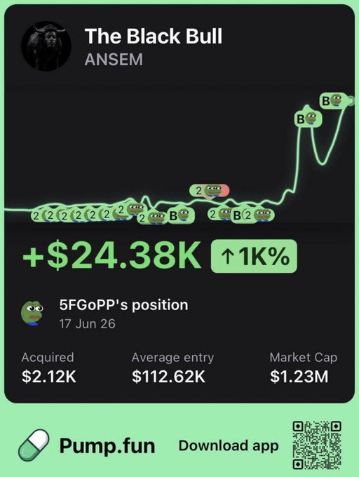 The image shows a pill bottle, with the text "I beg you to buy pump.fun - it did 700x I beg you to buy pump.fun - it did 200x I beg you to buy pump.fun". The focus of this post is on a stock chart for pump.fun, which tracks its rise in value over time. This information might be useful for investors and traders interested in monitoring the performance of this particular stock or market.