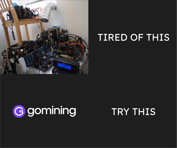 The image features a computer with various components, including a monitor, keyboard, mouse, and several wires connected to the computer. The background of the image is black, which contrasts with the white text that reads "Tired of this". Below the text, there's an image of a chair in front of the computer.
