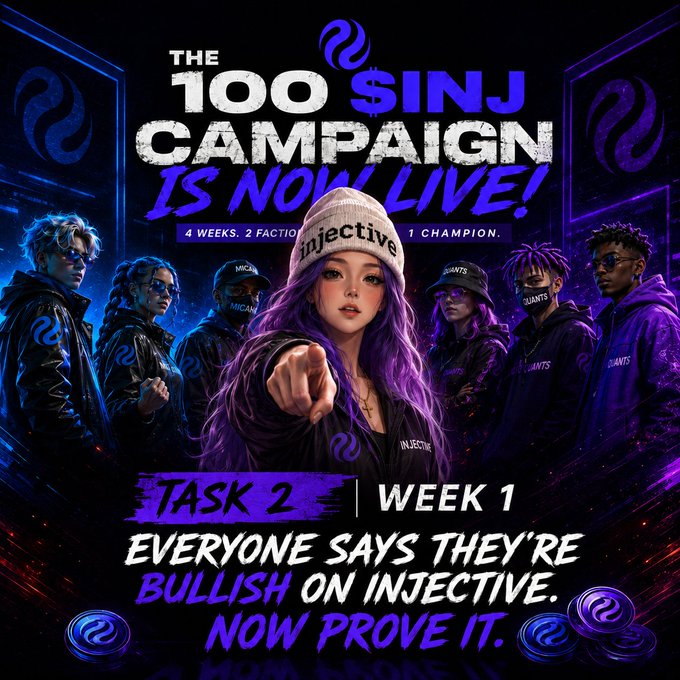 The image features a poster for a campaign called "100 Sinj" with a group of people wearing purple hoodies, including a girl with long hair dressed as a character from a video game. The text on the poster encourages everyone to believe in the campaign and supports the idea that it is not just about the money but also about creating an inclusive gaming community.