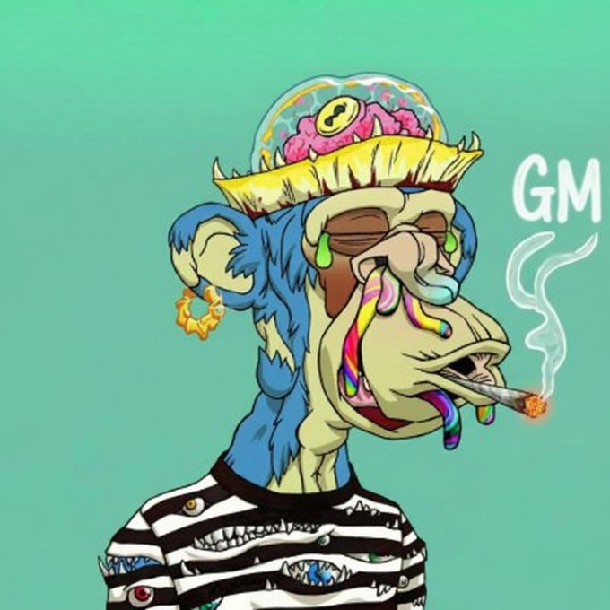 The image features an anthropomorphized monkey wearing a hat, smoking a cigarette, and holding a joint with a smile on its face. The background of the image is green, which contrasts with the colorful attire of the monkey. The caption "GM CT happy Taco Tuesday bite into a fresh day with bold flavor and unstoppable energy @useTria is quietly turning self custody into the most powerful abstraction layer onchain and fiat merge so seamlessly that users never notice the difference" suggests that the image is related to a post about marijuana use or a similar theme.