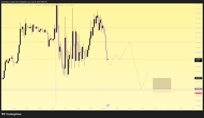 A TradingView chart of GameStop (GME) on August 10, 2026, showing candlestick price action with a marked area between $24.700-$24.398 and a projected price movement pattern.