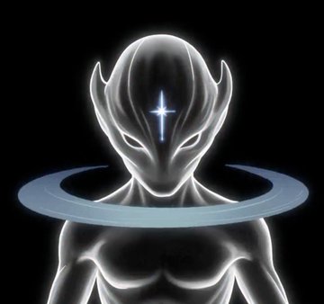A glossy, humanoid figure with an alien-like face and a glowing cross on its forehead floats against a black background, encircled by a luminous halo. The image's mystical, otherworldly aesthetic complements the post's tone, symbolizing the user's celebratory mood as they announce securing 250 whitelist spots from @Orixaxyz on the Arc NFT marketplace.