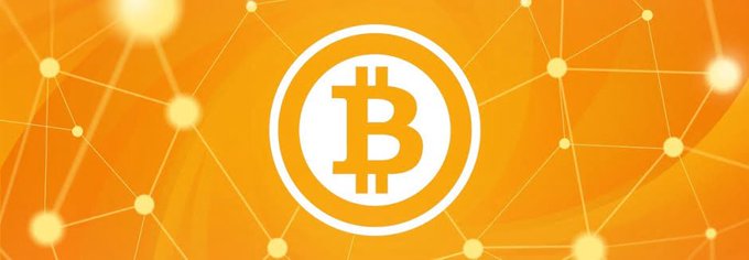 A graphic with a white Bitcoin 'B' logo inside a circle against an orange background featuring a network of connected nodes.