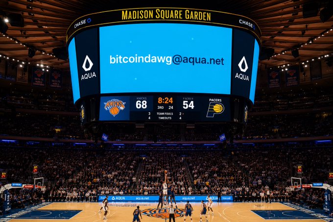 The image shows a basketball game taking place at Madison Square Garden, with players on the court and a scoreboard displaying the score of 8-24 for the home team and 67-54 for the visiting team. The stadium is filled with spectators, creating an exciting atmosphere as they watch the game unfold.