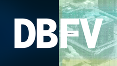 The image features a logo for DBFV (Digital Fabrication Facility) with the words "DBFV" written in white letters against a blue background, accompanied by an illustration of a building or factory. The caption below the logo reads, "I spent some time looking into DBFV and this actually caught my attention FHE always sounded cool, but the real question was speed @fhenix is working on making encrypted computation faster".