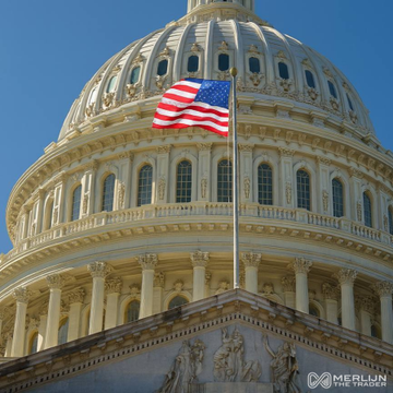 The U.S. Capitol dome stands beneath a waving American flag, symbolizing the federal regulatory backdrop behind the post's message: Tether (USDT) faces a looming compliance deadline under the GENIUS Act, with approximately $187 billion at stake and a significant portion of its reserves held in bitcoin and gold.
