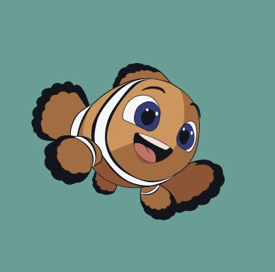Cartoon image of a cute, smiling clownfish.