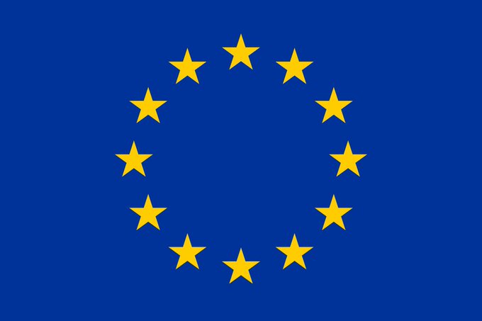 The flag of the European Union, featuring a circle of twelve yellow stars on a blue background.