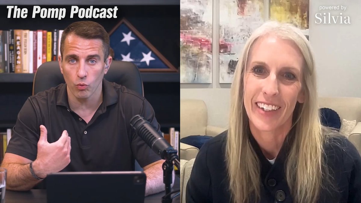 A split-screen image from "The Pomp Podcast" showing host Anthony Pompliano on the left in a studio with a folded American flag and bookshelf behind him, and Uphold's Beaton Boulder on the right in a home setting with artwork, with "powered by Silvia" displayed in the corner—visually representing the interview about crypto adoption and the CLARITY Act discussed in the post.
