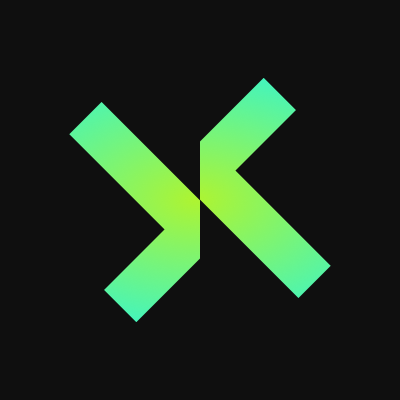 A green gradient letter 'X' logo on a black background.