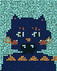 A pixel-art illustration of a dark blue creature with large white eyes and orange accents stands against a cyan grid background. The character is featured as part of a whitelist raffle for @hypeDecays, presented by @symphie_323, where participants can follow both accounts and drop an EVM wallet for a chance to win 15x guaranteed spots.