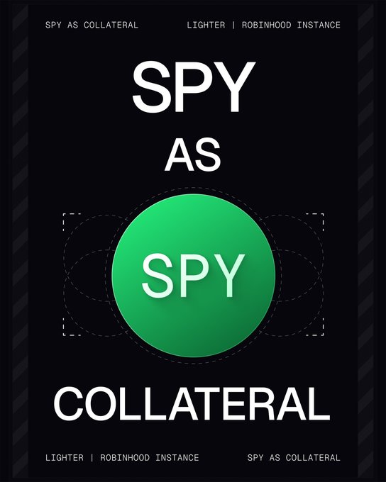 A dark graphic poster with bold white text reading 'SPY AS COLLATERAL' and 'LIGHTER | ROBINHOOD INSTANCE', featuring a green circular logo with 'SPY' in the center.