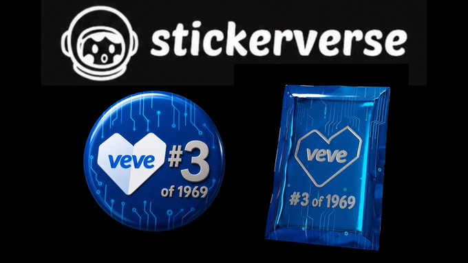 The image features a stickerverse logo with a blue heart and white text that reads "Stickerverse". Below the logo, there are two stickers - one of which has a blue heart design and the other has a silver heart design. The stickers are placed on a black background.