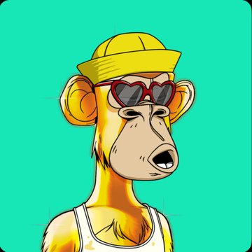 A cartoon monkey character wears a yellow bucket hat, red heart-shaped sunglasses, and a white tank top against a teal background.
