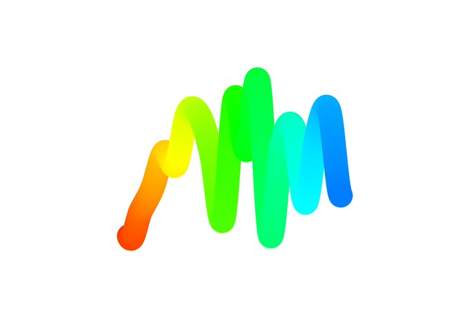 A colorful squiggly line with a gradient flowing from red-orange to yellow, green, and blue, representing the Chromie Squiggle #4186 NFT by ArtOnBlockchain, which was acquired for 2.5 ETH ($4,364.15) and can be viewed on Art Blocks.
