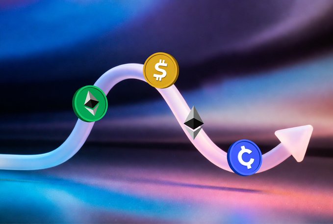 The image shows a stylized upward-trending chart line with cryptocurrency coin symbols (Ethereum, USDC, Ethereum, and another) set against a vibrant blue and pink gradient background, symbolizing the growth and stability of multi-chain crypto infrastructure.

The visual represents the post's message about Allbridge's reliable stablecoin infrastructure and seamless multi-chain experiences, with the rising arrow and various crypto tokens illustrating the platform's role in simplifying and advancing cross-chain transactions.