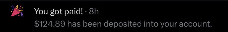 A notification from Hyperliquid reads "You got paid! $124.89 has been deposited into your account," showing a reward payout received despite a week of inactivity, which the poster is adding to their $HYPE savings.