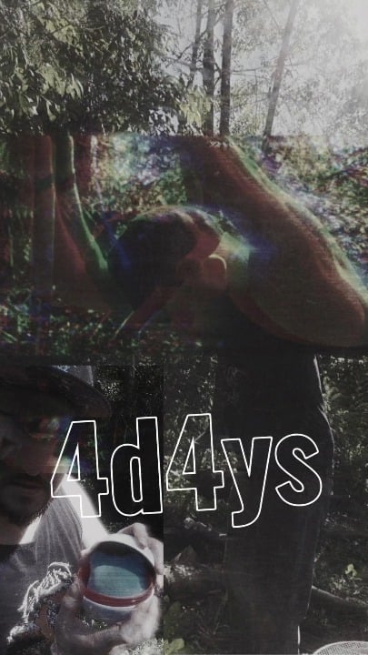 The image features a collage of two photos, one showing a man holding a cup with a blue lid and another depicting a woman posing for a picture. The text "4d4ys" appears in both images, which could be interpreted as an AI music tourny or a creative project involving the use of AI to generate music.