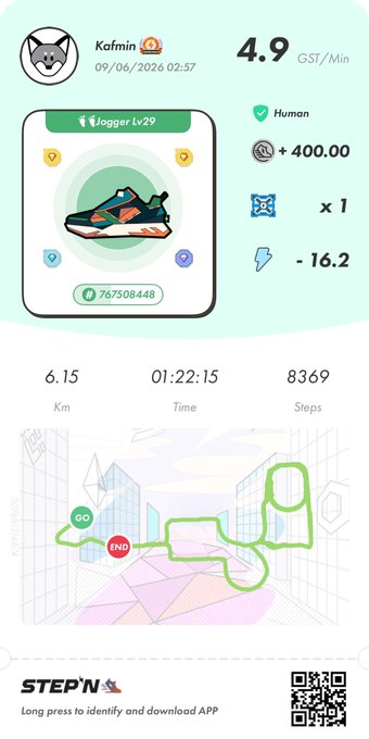 The image shows a white poster with a map of an urban area, including buildings and streets. The poster also features a green shoe design and a black and white logo for a company named "Stepin". The text on the poster reads "おはようございます。本日の深夜ムーブです。なにげに箱スロット見たら初の Lev6 している事が判明". The poster is related to the post because it displays information about a shoe company, Stepin.