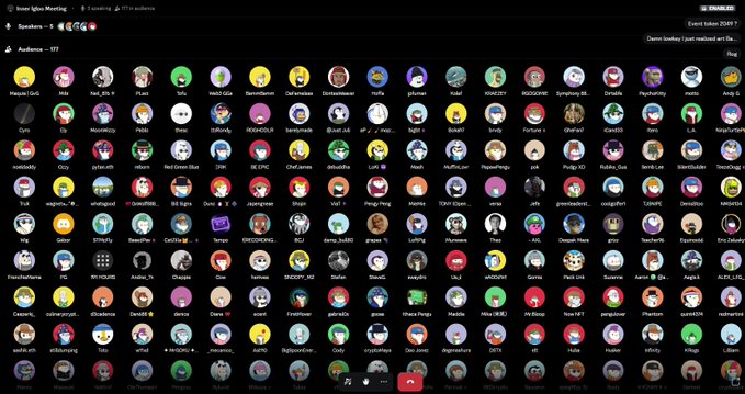 Speaker Xlsx Meeting interface on Spacemark displaying an Audience grid with dozens of circular profile pictures from the 'SPEAKERS' group during an event dated September 8.