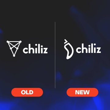 A side-by-side comparison showing the evolution of the Chiliz brand logo, featuring the original triangle-shaped emblem labeled "OLD" on the left and the refined, more stylized flame icon labeled "NEW" on the right, illustrating the company's visual refresh as referenced in the post about their transformation since first meeting their audience.