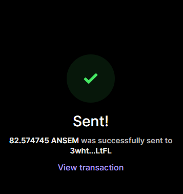 A confirmation screen displays "Sent!" with a green checkmark, showing that 82.574745 ANSEM tokens were successfully sent to wallet address 3wht...LtFL. The image serves as proof of the airdrop mentioned in the post, where the user gave a bag of $ANSEM tokens to @LekanTheBlessed.