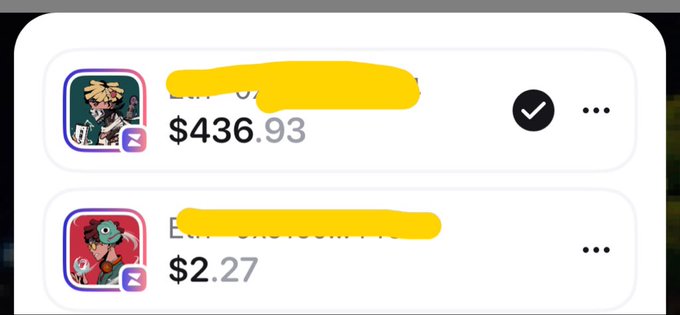 A screenshot of a crypto wallet portfolio shows two holdings: $436.93 and $2.27 in assets (names obscured by yellow redaction marks), visually mocking the post's claim that anyone with less than $400 in web3 is "washed."