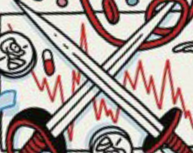The image depicts a chaotic, cartoon-style illustration featuring crossed swords, a skull and crossbones medallion, pills, and red heartbeat/pulse lines, evoking themes of danger and volatility. It visually amplifies the post's message about $XPR reaching a new all-time high (ATH) of 0.2 this year, suggesting the intense, high-stakes nature of the crypto milestone.