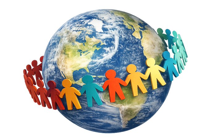 The image features a colorful paper cutout of people standing around a globe, with each person holding hands as if they were meeting for the first time or celebrating an event together. The group of people are arranged in various positions around the globe, creating a sense of unity and connection among them. The post is written in a conversational style, using phrases like "Great initiative from @Vet_X0" and "There's nothing quite like hanging out with your magical internet friends in person."