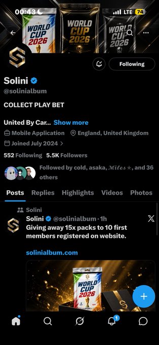 The image displays a social media page that serves as a display for a product named "Solini" (defined by the company) and "World Cup 2026". It features a list of people, including @solini24b, who have registered on this platform, along with their usernames. Another post is shown where people are using the hashtag "#Collect playbet" to promote a specific offer or deal related to the World Cup and product named Solini. The post's caption reads "I got in bro, thanks for this opportunity BakyXRTtW2cdivHrqoENQhSfaMjGLRgDudV8QSBGcKNf".