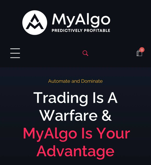 The image features the MyAlgo logo and the tagline "Trading Is A Warfare & MyAlgo Is Your Advantage," directly supporting the post's message about trading discipline and systems. This visual reinforces the idea that MyAlgo provides traders with a strategic edge in the market.