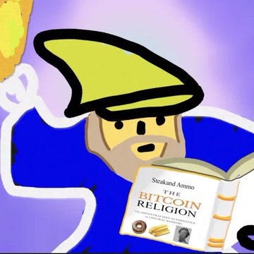 The image shows a cartoon wizard character holding a book titled "Siceland Ammo: THE BITCOIN RELIGION: THE UNBIASED ACCOUNT OF AN ALTERNATIVE TO THE EXISTING MONETARY ESTABLISHMENTS," directly referencing TaprootWizards, the NFT collection mentioned in the caption about the $30k overpriced offer and dumping floor prices.