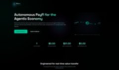 A dark-themed landing page for "Rheon" promoting "Autonomous PayFi for the Agentic Economy," featuring a teal "Register Early" button and supporting the announcement of a real-time, pay-per-second streaming escrow protocol built for the BOTChain AI EVM L1.