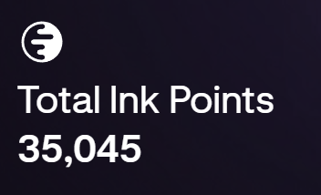 The image displays a notification showing "Total Ink Points" of 35,045 with the Ink logo, suggesting the user has accumulated a significant balance of reward points through Kraken's Ink L2 ecosystem. The post reflects excitement and pleasant surprise at discovering Kraken's L2 offering, with the points balance shown potentially representing redeemable rewards.
