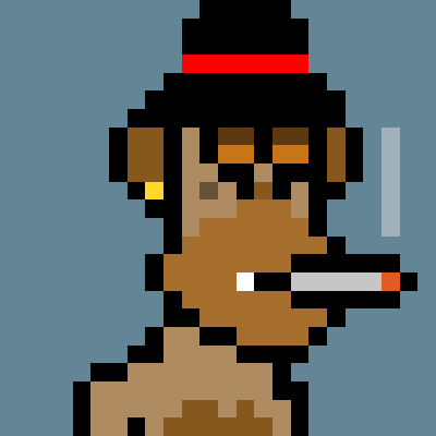 A pixel art illustration of a brown-skinned character with sunglasses, a black and red beanie, gold earring, and a cigarette in their mouth against a blue background.